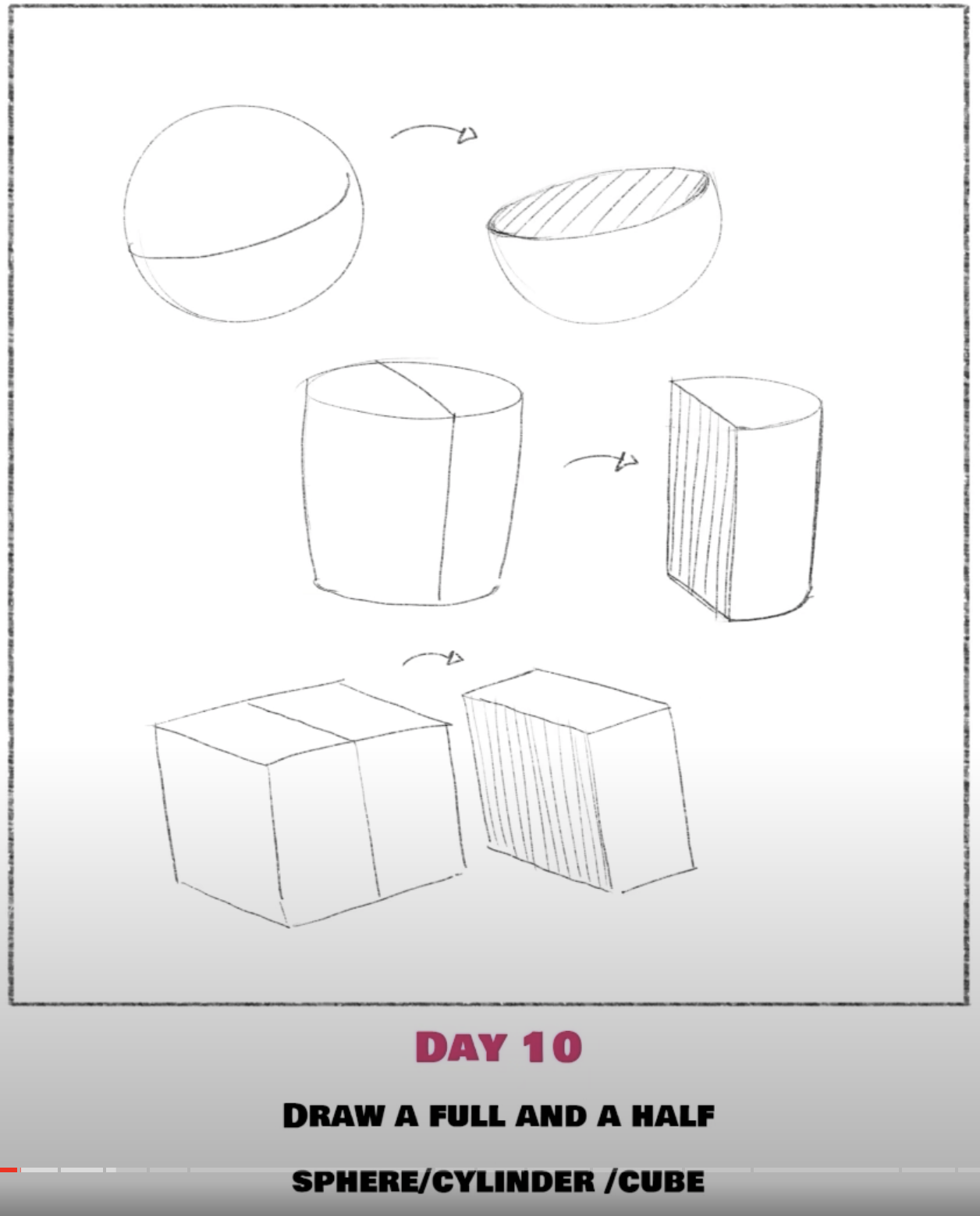 DRAW A FULL AND A HALF SPHERE/CYLINDER /CUBE